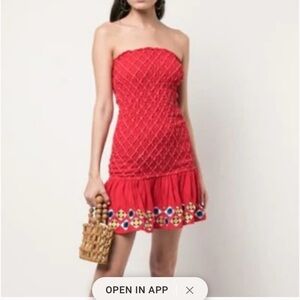 ALEXIS Fatima Smocked Geometric Hem Mini Red Dress Linen Blend M $495